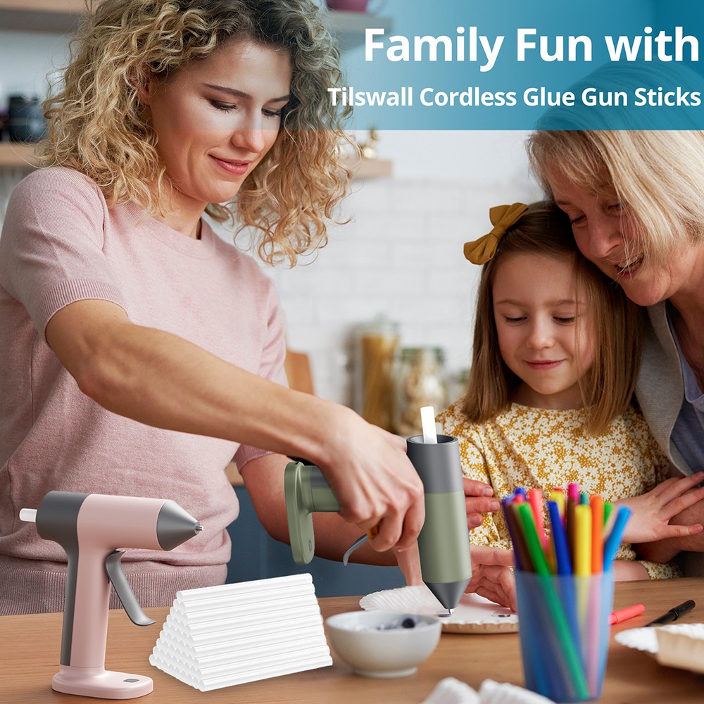 Tilswall W106 Cordless Hot Glue Gun, 4V 30s Fast Preheat, 2000mAh Type-C Rechargeable, Anti-Drip Nozzle, 20pcs Glue Sticks, Olive Green