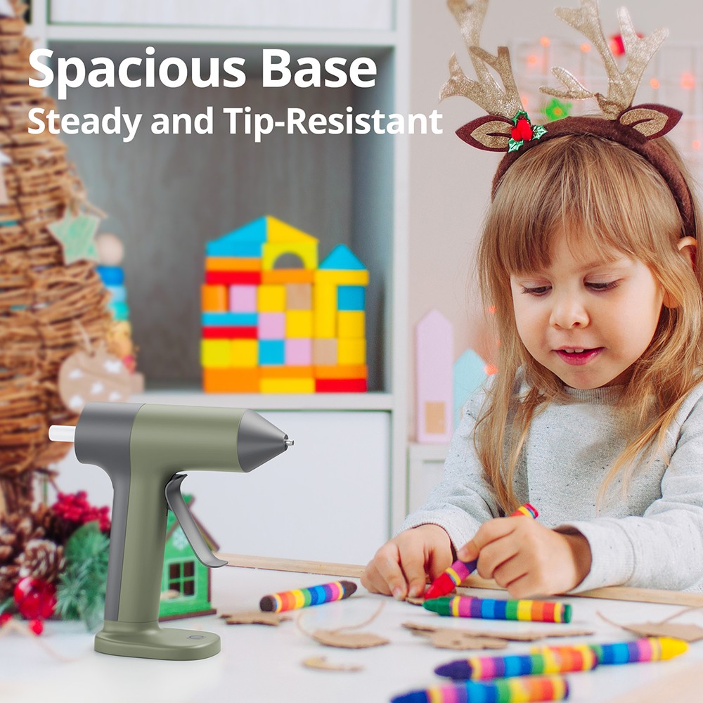 Tilswall W106 Cordless Hot Glue Gun, 4V 30s Fast Preheat, 2000mAh Type-C Rechargeable, Anti-Drip Nozzle, 20pcs Glue Sticks, Olive Green