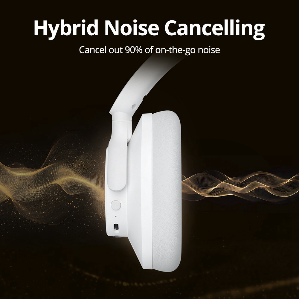 Tronsmart SOUNFII Q20S Hybrid ANC Headphones, Bluetooth 5.3, Hybrid Active Noise Cancellation, 60 Hours Playtime, Hi-Res Audio, 90° Swiveling Earpads, Pair with 2 Devices, Tronsmart App Control - White