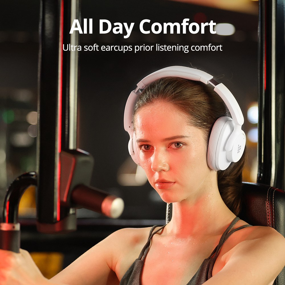 Tronsmart SOUNFII Q20S Hybrid ANC Headphones, Bluetooth 5.3, Hybrid Active Noise Cancellation, 60 Hours Playtime, Hi-Res Audio, 90° Swiveling Earpads, Pair with 2 Devices, Tronsmart App Control - White