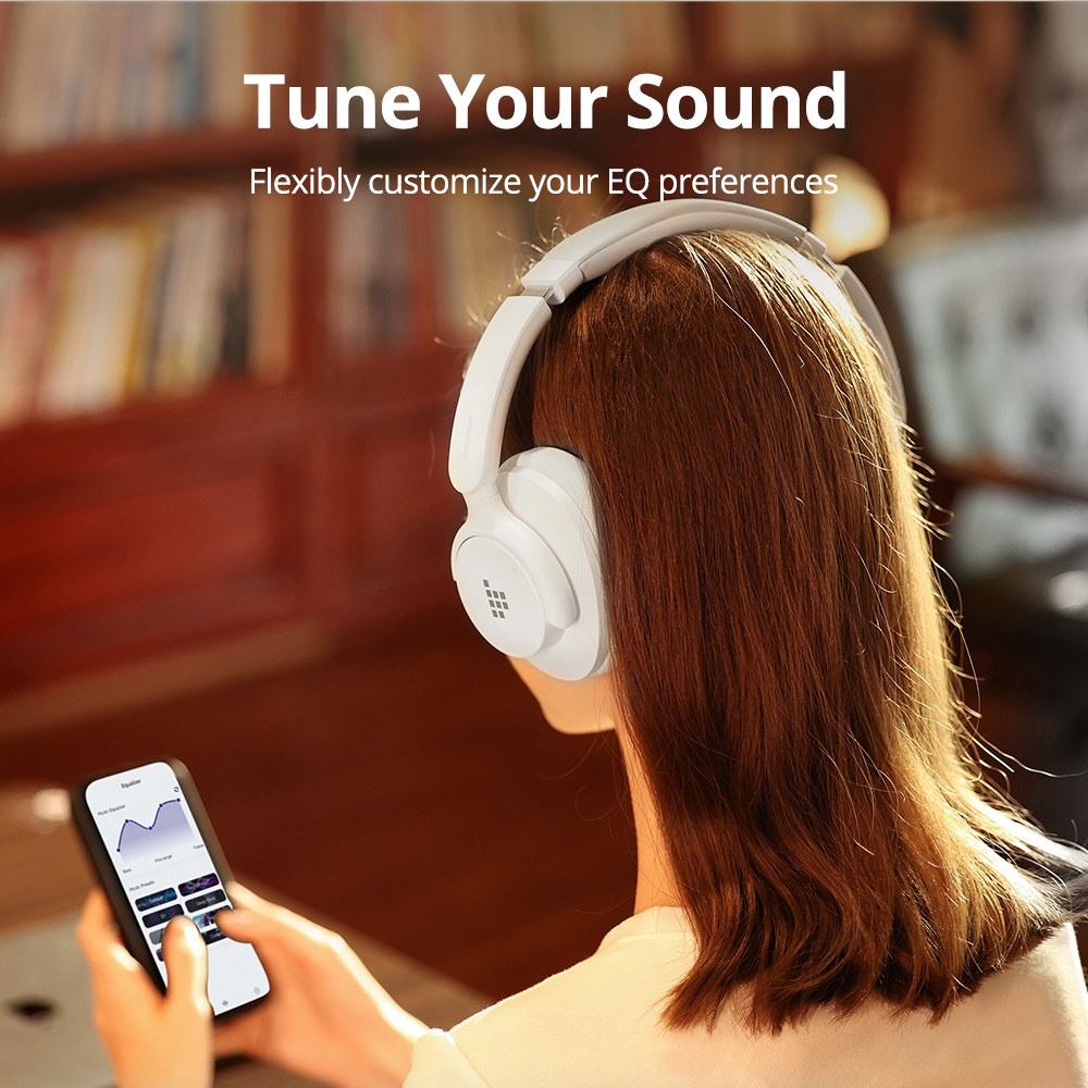 Tronsmart SOUNFII Q20S Hybrid ANC Headphones, Bluetooth 5.3, Hybrid Active Noise Cancellation, 60 Hours Playtime, Hi-Res Audio, 90° Swiveling Earpads, Pair with 2 Devices, Tronsmart App Control - White