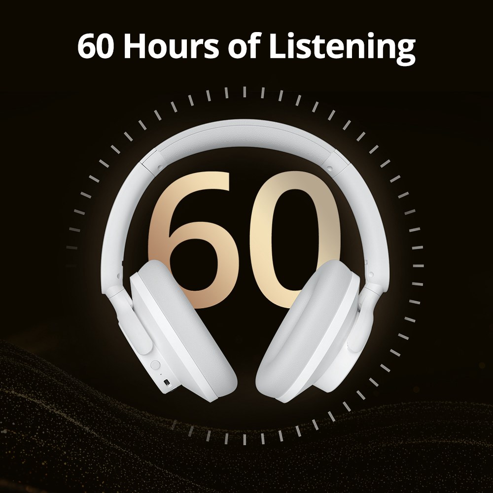 Tronsmart SOUNFII Q20S Hybrid ANC Headphones, Bluetooth 5.3, Hybrid Active Noise Cancellation, 60 Hours Playtime, Hi-Res Audio, 90° Swiveling Earpads, Pair with 2 Devices, Tronsmart App Control - White