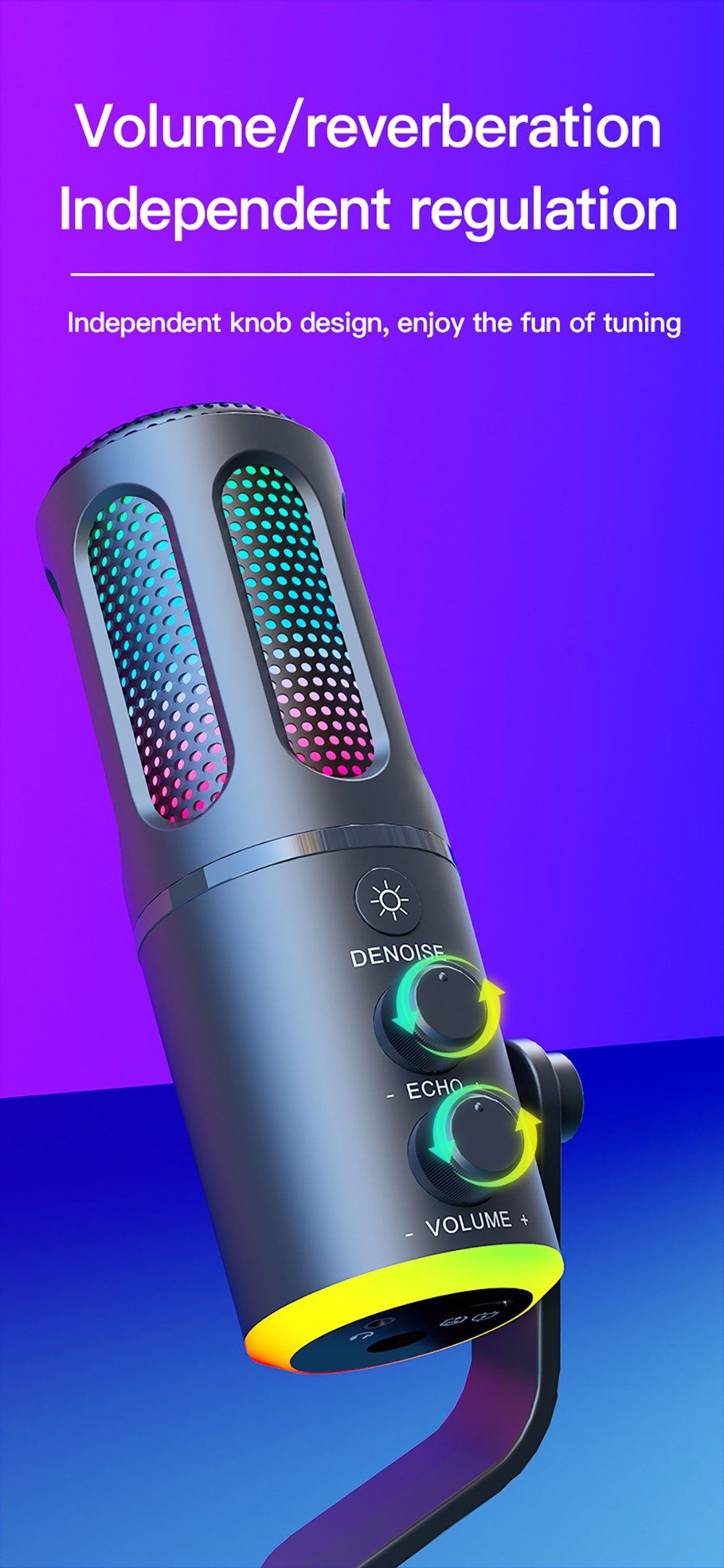 USB Plug and Play Desktop Microphone, RGB Lighting, Active Noise Reduction