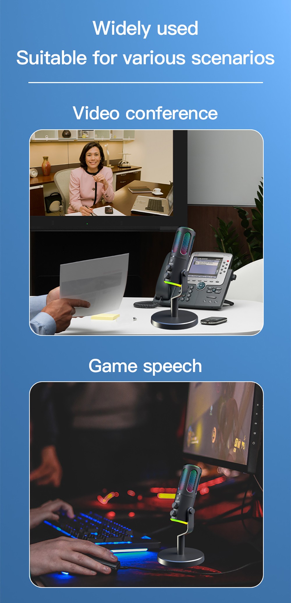 USB Plug and Play Desktop Microphone, RGB Lighting, Active Noise Reduction