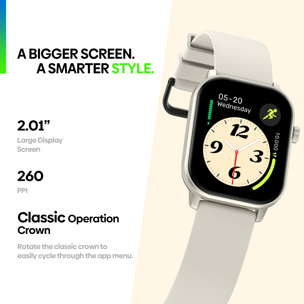 Zeblaze GTS 3 GPS Smartwatch, 2.01 inch Screen, GPS Tracking, Health & Sleep Monitoring, 60+ Sports Modes, Bluetooth Calling - Beige