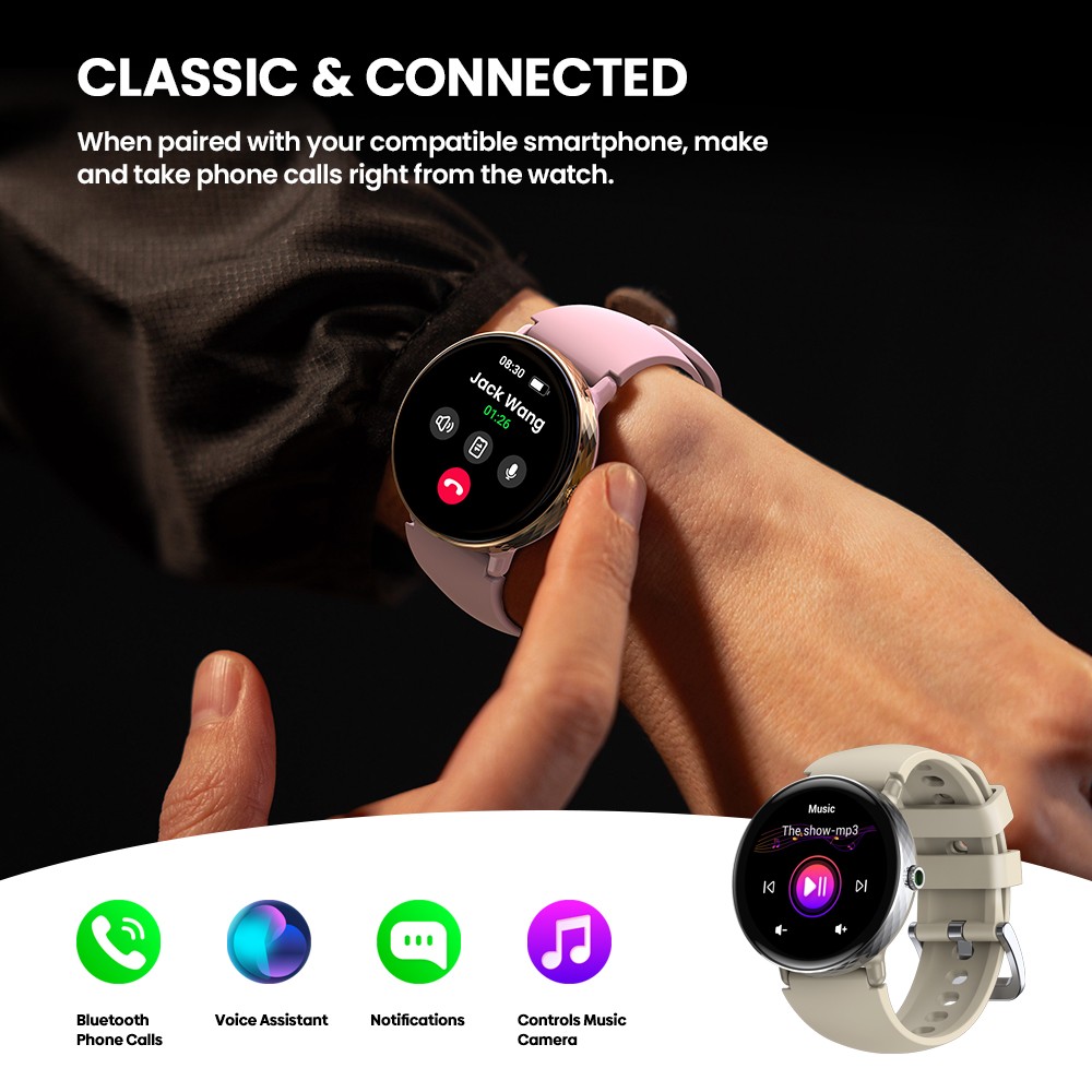 Zeblaze Lily 2 Smartwatch for Women, 1.2 inch AMOLED Touchscreen, Health Monitoring & Menstrual Cycle Tracking, 120+ Sports Modes, Bluetooth Calling - Pink