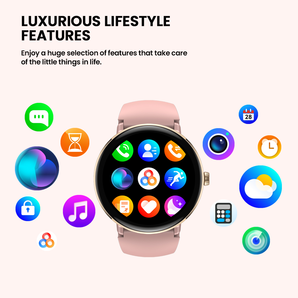 Zeblaze Lily 2 Smartwatch for Women, 1.2 inch AMOLED Touchscreen, Health Monitoring & Menstrual Cycle Tracking, 120+ Sports Modes, Bluetooth Calling - Pink