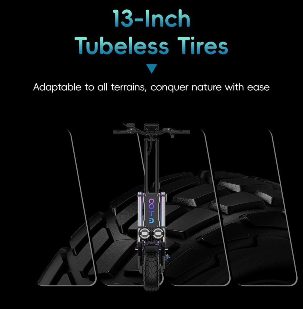 OOTD D99 Off-Road Electric Scooter 13 Inch Tires 3000W*2 Dual Motors 85Km/h Max Speed 60V 40Ah Battery Max 120KM Range 150KG Max Load Dual Shock Absorption with Turn Signal Lights Front & Rear Hydraulic Brake Oil Brake APP - Black