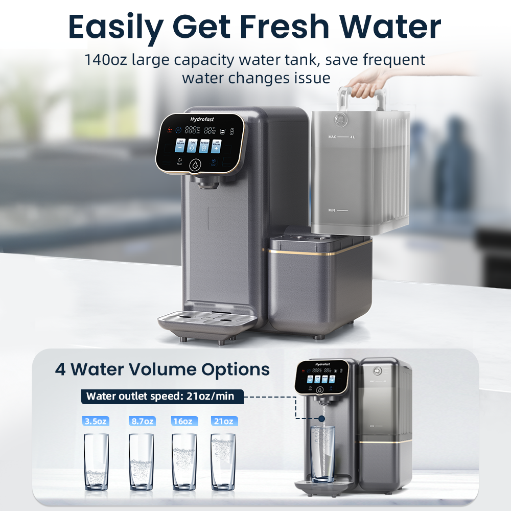 Hydrofast C100 Countertop Water Purifier, Room Temperature & Cold Water, Reverse Osmosis Water Filter for Home, Office