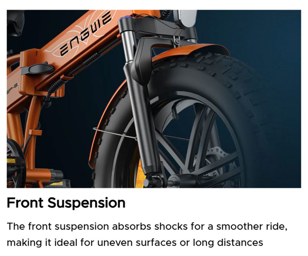 ENGWE EP-2 Boost Folding Electric Bike, 250W Motor, 48V 13Ah Battery, 20*4.0 inch Fat Tires, 25km/h Max Speed, 120km Range, Front & Rear Mechanical Disc Brake, Torque Sensor, Front Suspension, Shimano 7-speed - Grey