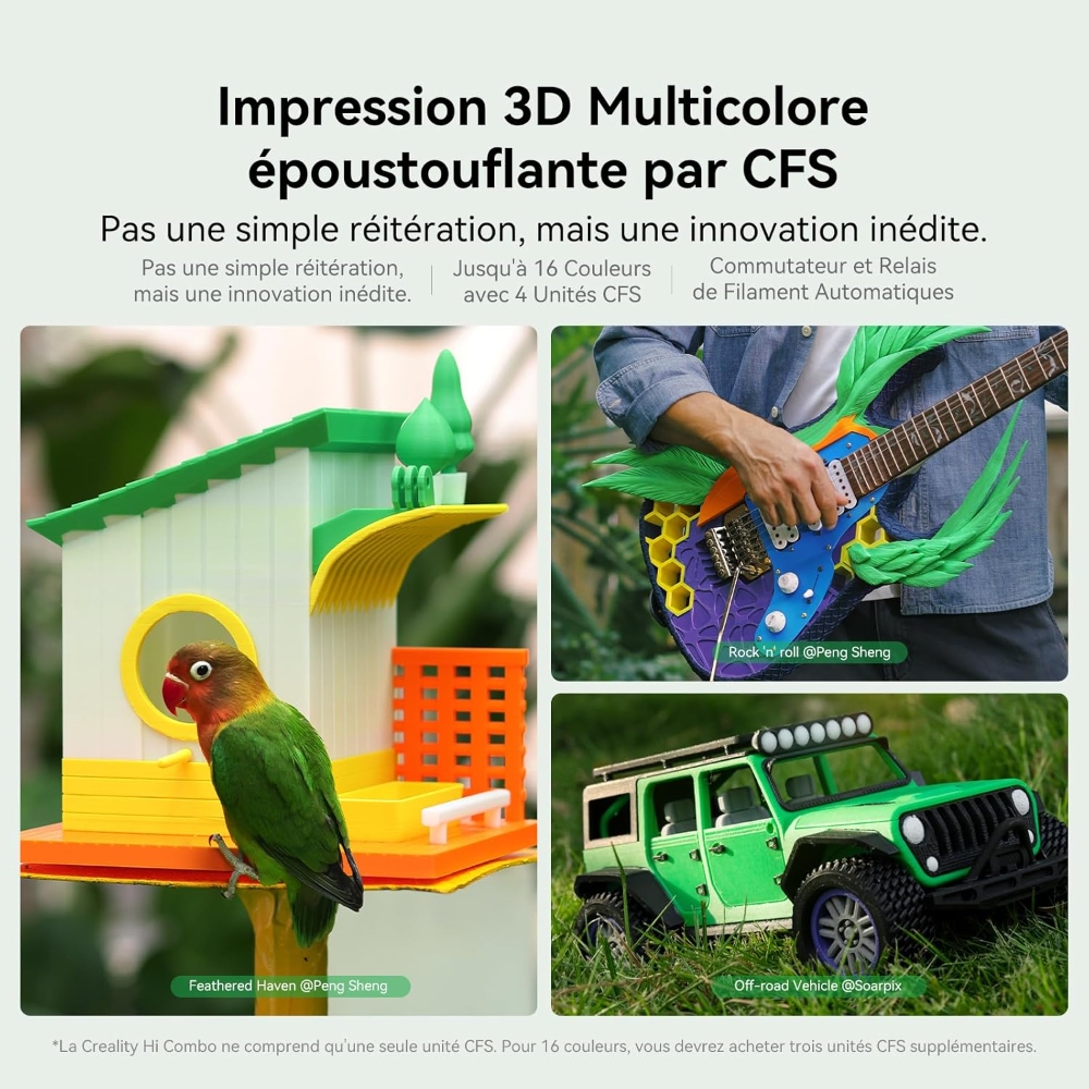 Creality Hi Combo Imprimante 3D, système multi-matériaux CFS, 500 mm/s, caméra de surveillance, jusqu'à 16 couleurs