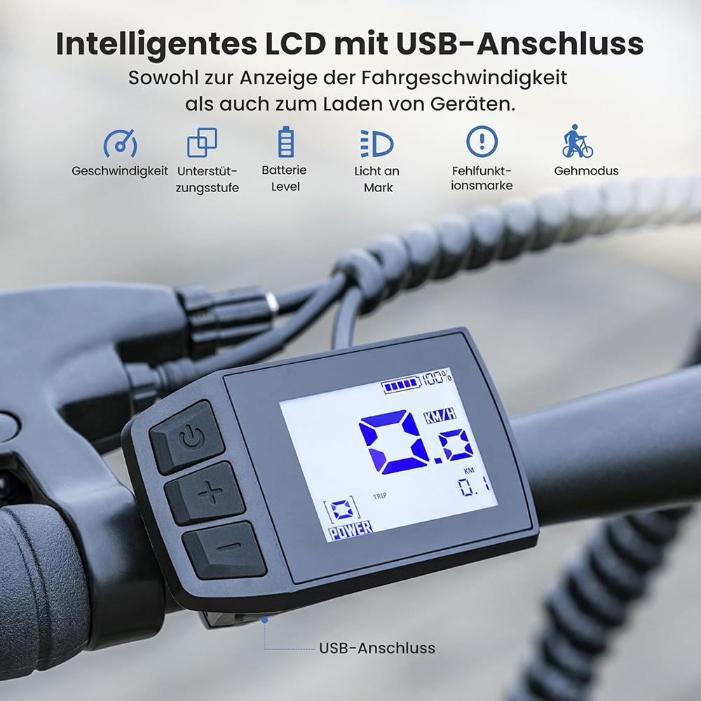 Touroll J1 ST Trekkingrad mit 250-W-Motor, 27,5-Zoll-Rädern, 561,6-Wh-Akku, 100 km Reichweite, mechanischer Scheibenbremse und E-Bremse (schwarz)