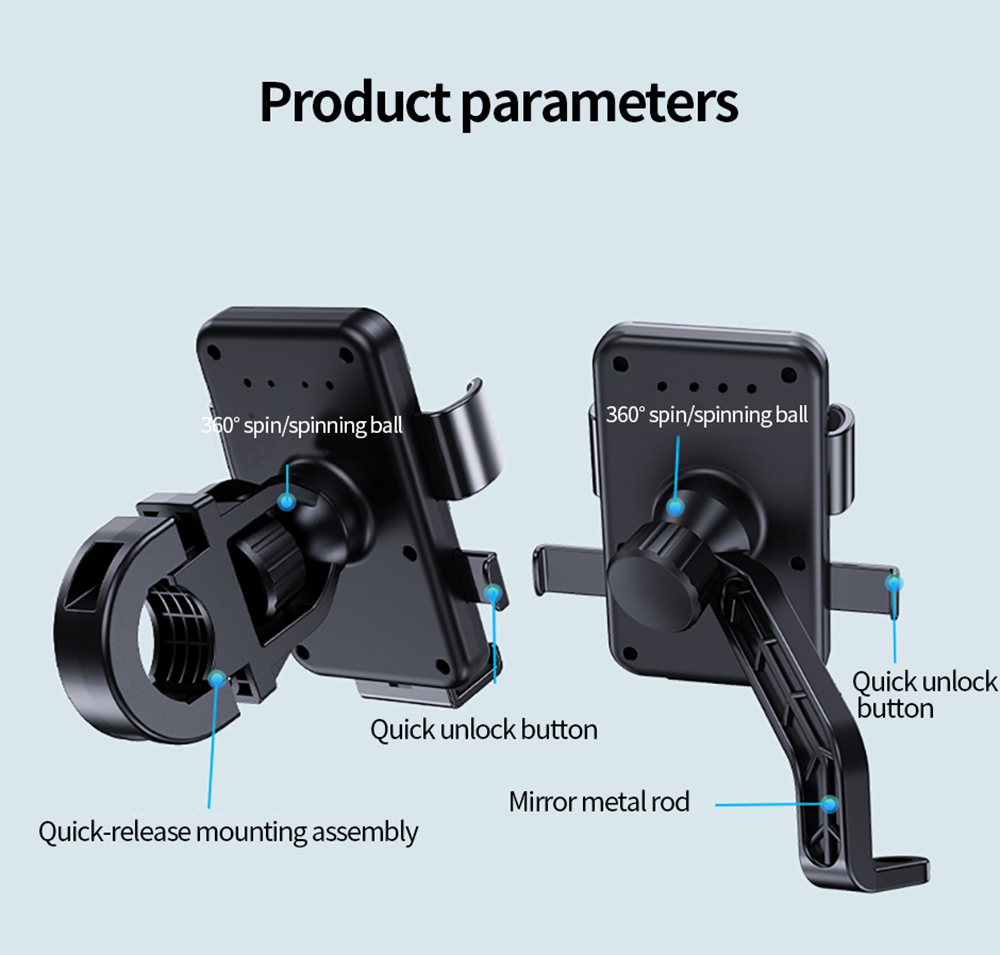 M5 Phone Holder for Electric Bikes / Motorcycles, Suitable for 4.7-7.2 inch Phones - Handlebar Type, Black