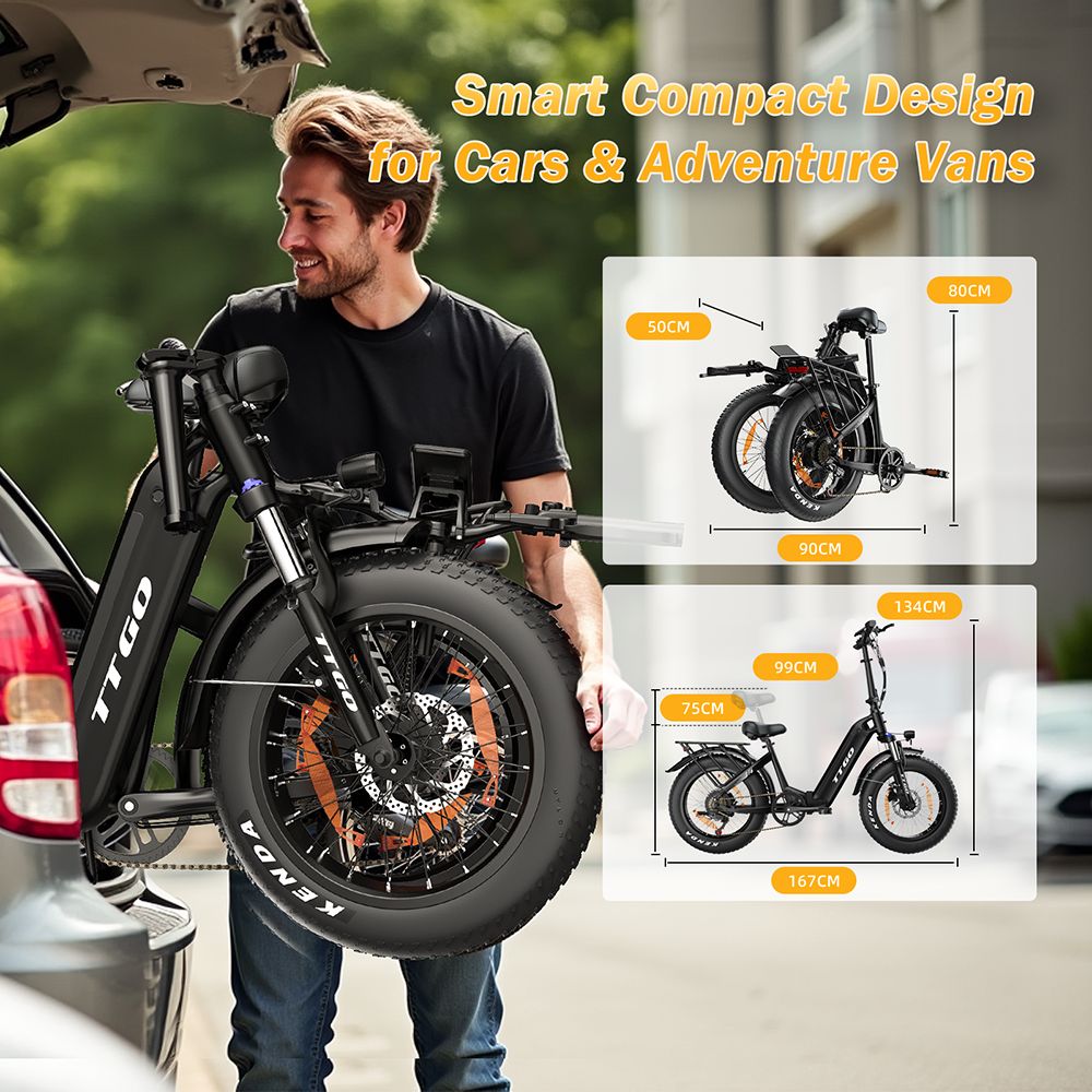 TTGO F6 Electric Bike, 250W Motor, 36V 25Ah Battery, 20*4 inch Tires, 25km/h Max Speed, 130km Max Range, Hydraulic Disc Brake, Front Shock Absorber, Torque Sensor, Shimano 7-speed, LCD Display - Grey