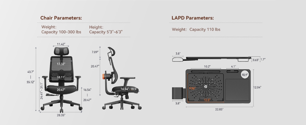 NEWTRAL MAGICH003 ergonomikus szék levehető munkaállomás asztallappal (továbbfejlesztett), automatikusan követő háttámla, adaptív alsó háttámla, állítható fejtámla ülésmélység, 3D kartámasz, 3 pozíció rögzítése