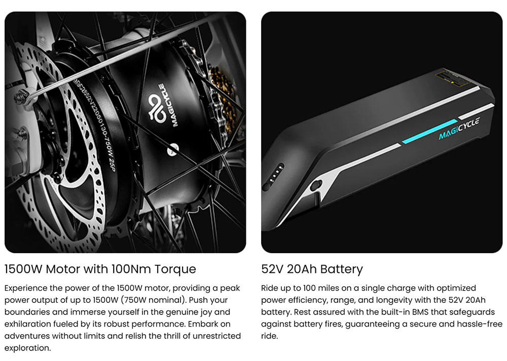 Magicycle Cruiser Pro Step-over Electric Bike, 750W Motor, 52V 20Ah Battery, 26*4 inch Fat Tires, 28mph Max Speed, 100 Miles Range, Hydraulic Disc Brake, Hydraulic Suspension Front Fork, Shimano 7 speed - Blue