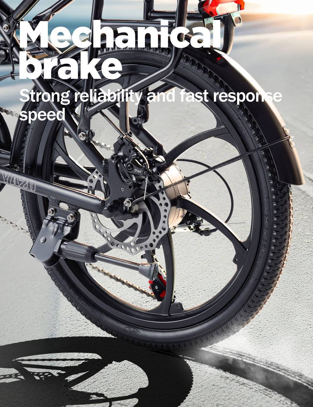 RANDRIDE YA20 Electric Bike 350W Motor 40km/h Max Speed 48V 12.8Ah Battery 80-90 Max Range 20*1.95'' CST Tires 120kg Load Shimano 7 Speed