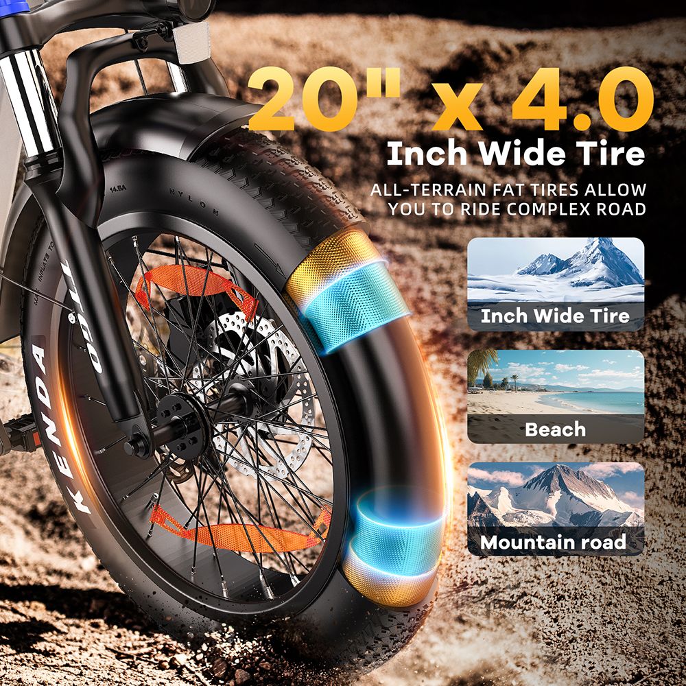 TTGO F6 Electric Bike, 250W Motor, 36V 25Ah Battery, 20*4 inch Tires, 25km/h Max Speed, 130km Max Range, Hydraulic Disc Brake, Front Shock Absorber, Torque Sensor, Shimano 7-speed, LCD Display - Grey