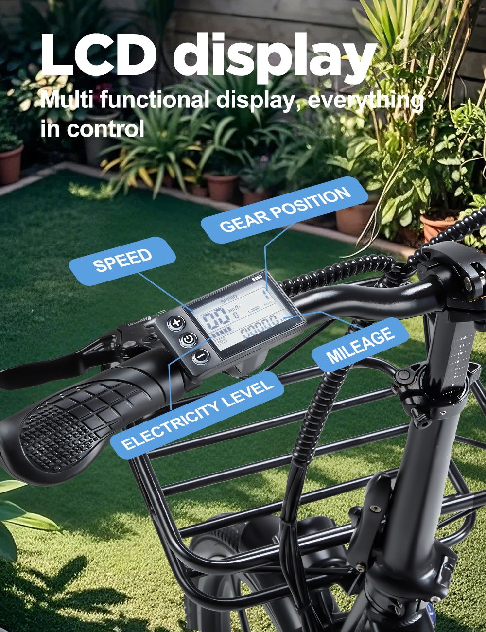 RANDRIDE YA20 Electric Bike 350W Motor 40km/h Max Speed 48V 12.8Ah Battery 80-90 Max Range 20*1.95'' CST Tires 120kg Load Shimano 7 Speed