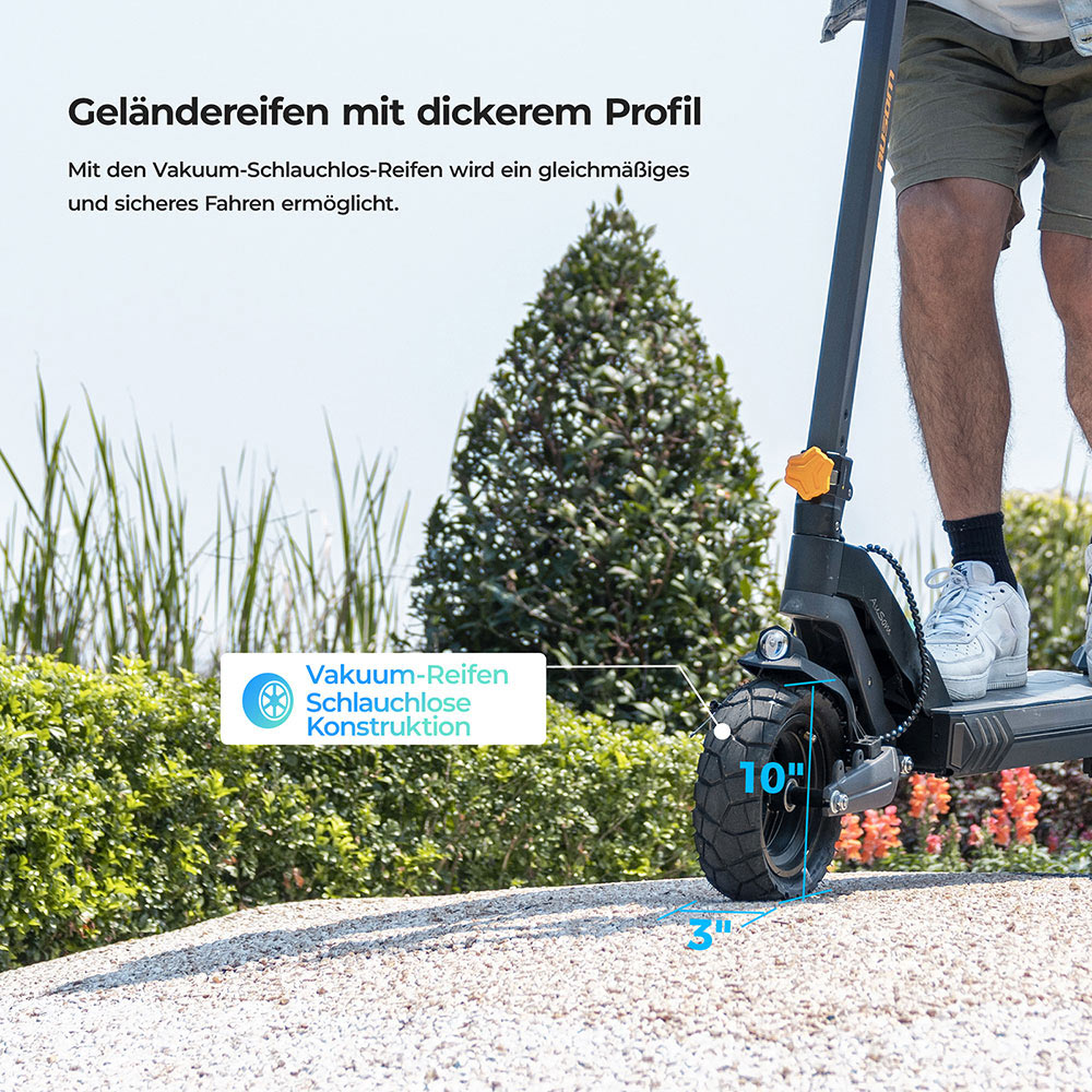 Ausom L2 Elektroroller, 800W Motor, 48V 15,6Ah Akku, 10 Zoll Reifen, 45 km/h Höchstgeschwindigkeit, 70 km Reichweite, Scheibenbremsen vorne und hinten, Schwingenfederung, LCD-Display