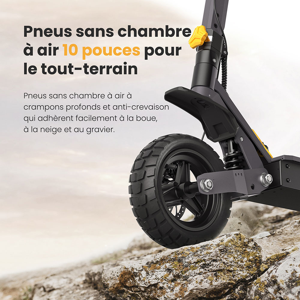 Ausom L1 Trottinette électrique, moteur 800 W, batterie 48 V 15,6 Ah, pneus 10 pouces, vitesse maximale 45 km/h, autonomie 70 km, freins à disque avant et arrière, suspension à double bras oscillant, verrouillage NFC et code d'accès