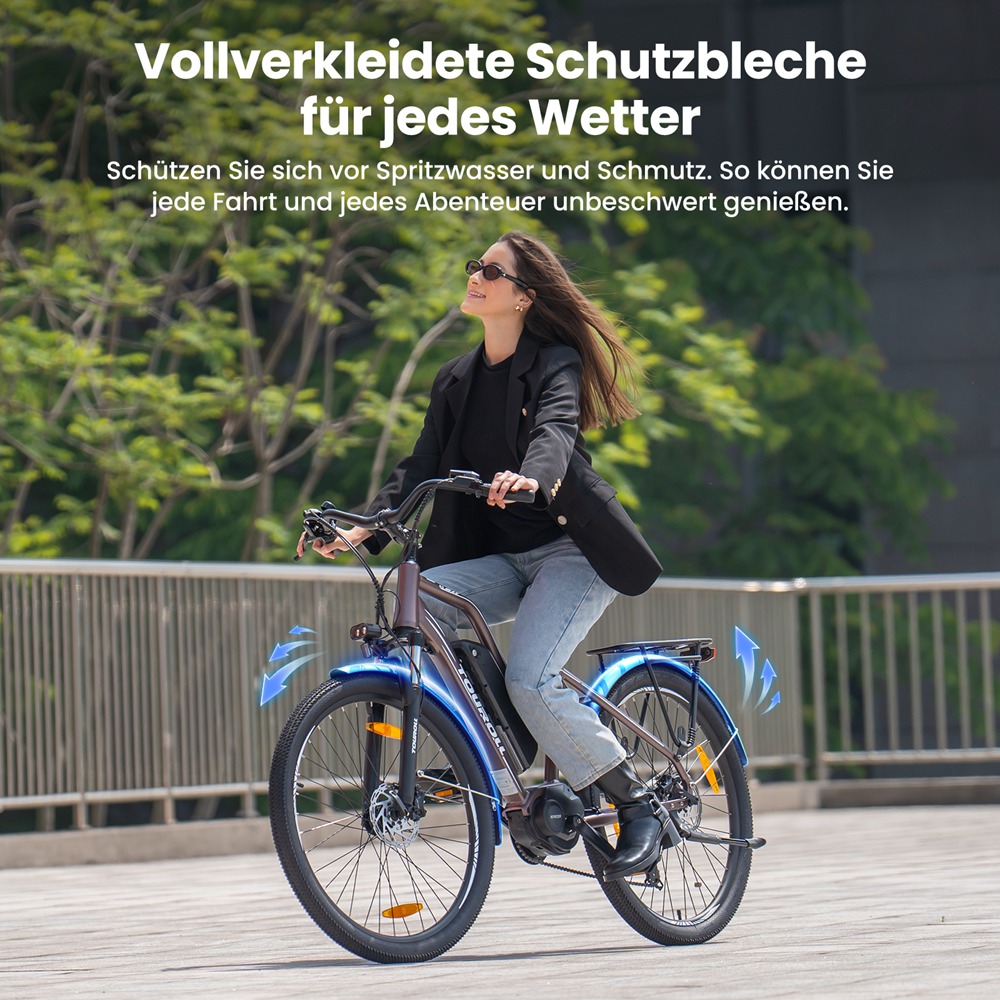 Touroll MA2 Elektrofahrrad, 250-W-Mittelmotor, 36-V-13-Ah-Akku, 27,5-Zoll-Reifen, 25 km/h Höchstgeschwindigkeit, 100 km maximale Reichweite, hydraulische Scheibenbremse, Federgabel mit Verriegelung, Shimano 7-Gang-Schaltung – Braun