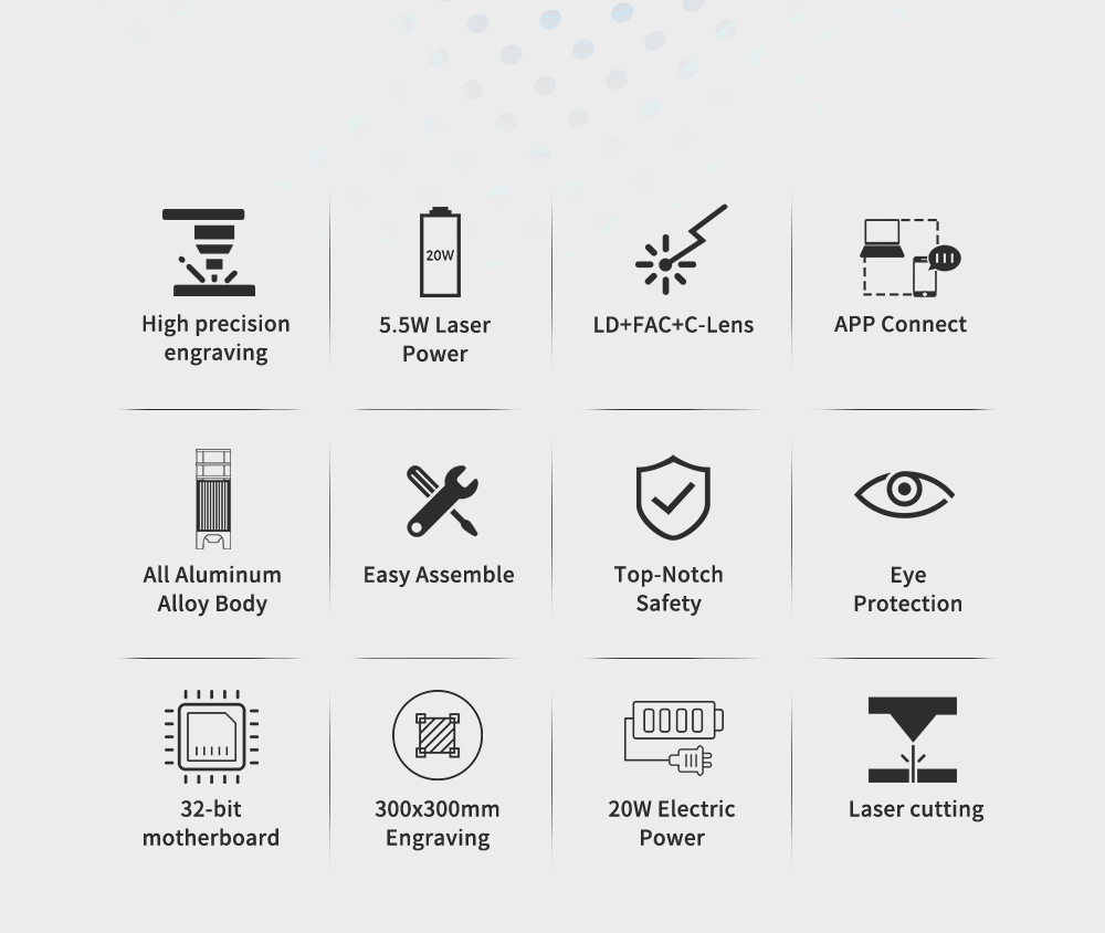 TWO TREES TTS-55 Pro 5.5W Laser Engraver, LD+FAC+C-Lens, 32-bit Mainboard, 0.08*0.08mm Compressed Spot, 0.1mm Precision, 30,000mm/min Engraving Speed, 300*300mm - EU Plug