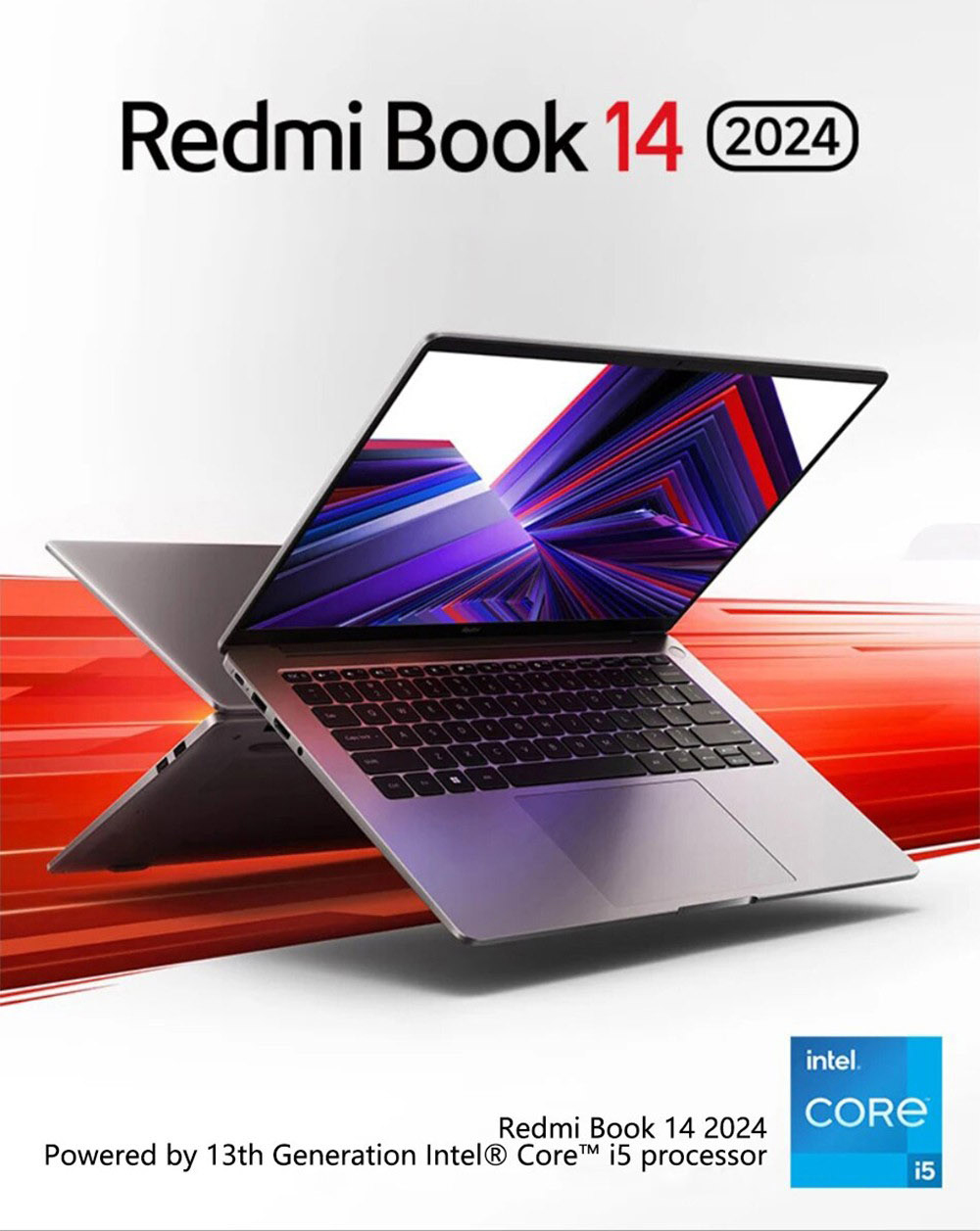 Redmi Book 14 Laptop Chinese Version, Intel Core i5-13500H 12 Cores 4.7GHz, 14'' Screen, 16GB RAM 512GB SSD, WiFi 6 Bluetooth 5.2, 56Wh Battery USB-C Fast Charging, Backlight Keyboard, 1*USB-A2.0 2*USB-A3.2 1*USB-C 1*HDMI 2.1 1*Headphone Jack - Grey