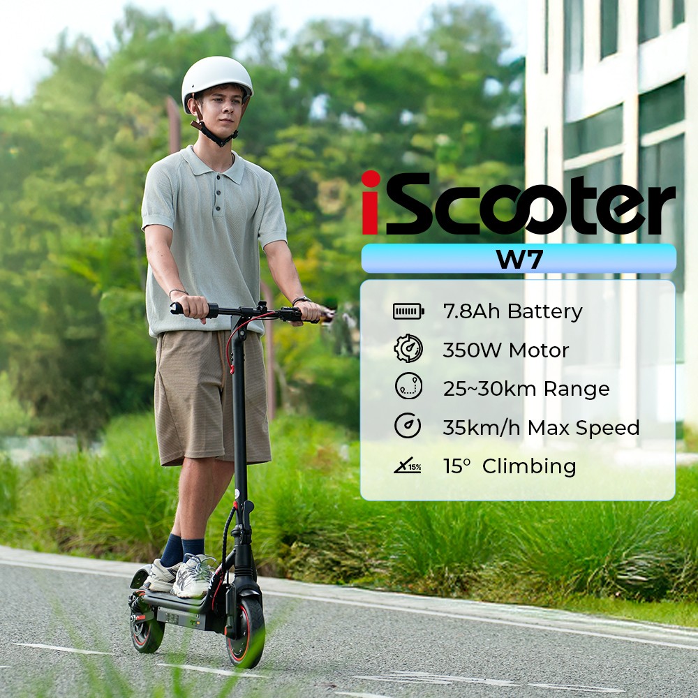 iScooter W7 Electric Scooter, 350W Motor, 42V 7.8AH Battery, 8.5-inch Inflatable Tire, 35km/h Max Speed, 30km Range, Disc Brake, Dual Shock Absorption, APP Control