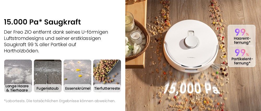 NARWAL Freo Z10 Saug- und Wischroboter, verwicklungsfrei, 15.000 Pa Saugleistung, passt sich schwer erreichbaren Stellen an, selbstentleerend, Wischmopp-Waschen und -Trocknen, Hindernisvermeidung, für Tierhaare und Hartböden, weiß