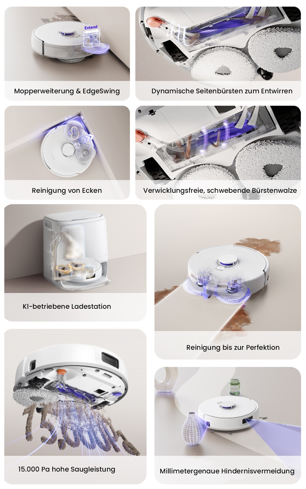 NARWAL Freo Z10 Saug- und Wischroboter, verwicklungsfrei, 15.000 Pa Saugleistung, passt sich schwer erreichbaren Stellen an, selbstentleerend, Wischmopp-Waschen und -Trocknen, Hindernisvermeidung, für Tierhaare und Hartböden, weiß