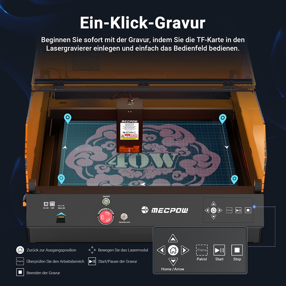 Mecpow X4 Pro 40W FDA Klasse 1 Lasergravierer mit Kamera, 400*398mm