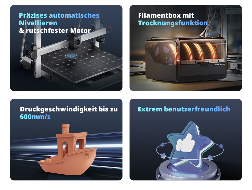 Anycubic Kobra 3 Max Combo 3D-Drucker, bis zu 8-Farben-Druck, ACE Pro Color Engine, 600 mm/s Hochgeschwindigkeitsdruck, automatische Nivellierung und Anti-Step-Lost, 420 x 420 x 500 mm