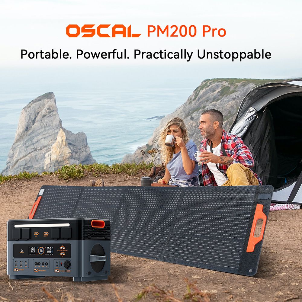 Blackview Oscal PowerMax 3600 Rugged Power Station + PM200 Pro 200W Solar Panel, 3600Wh to 57600Wh LiFePO4 Battery, 14 Outlets, 5 LED Light Modes, Morse Code Signal