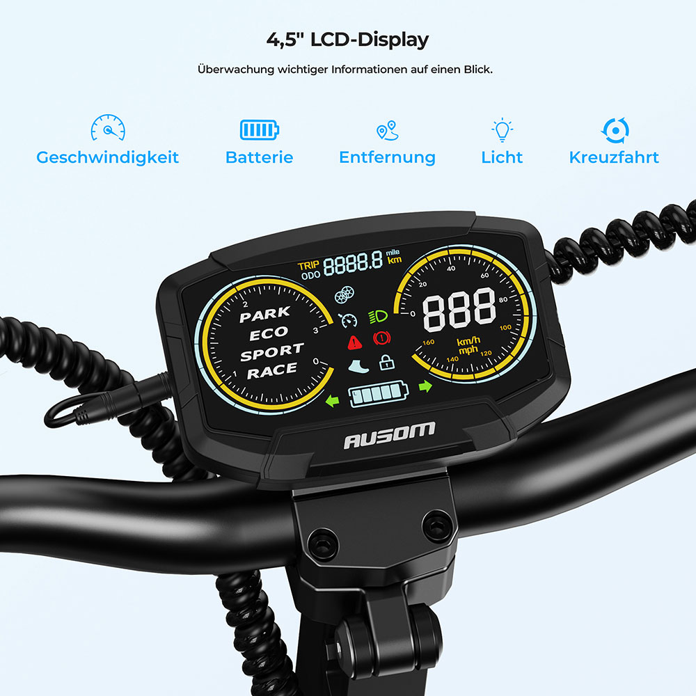 Ausom L2 Elektroroller, 800W Motor, 48V 15,6Ah Akku, 10 Zoll Reifen, 45 km/h Höchstgeschwindigkeit, 70 km Reichweite, Scheibenbremsen vorne und hinten, Schwingenfederung, LCD-Display