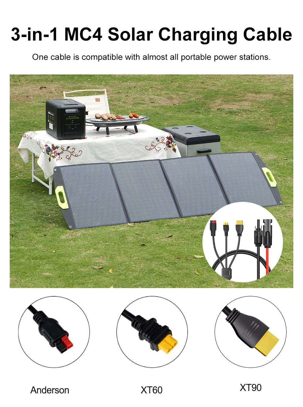 FOSSiBOT SP200 (Nouveau) 200W Panneau solaire pliable, Rendement cellulaire élevé 23,4%, Revêtement ETFE, Supports réglables pour maison, camping-car, camping, panne - Vert