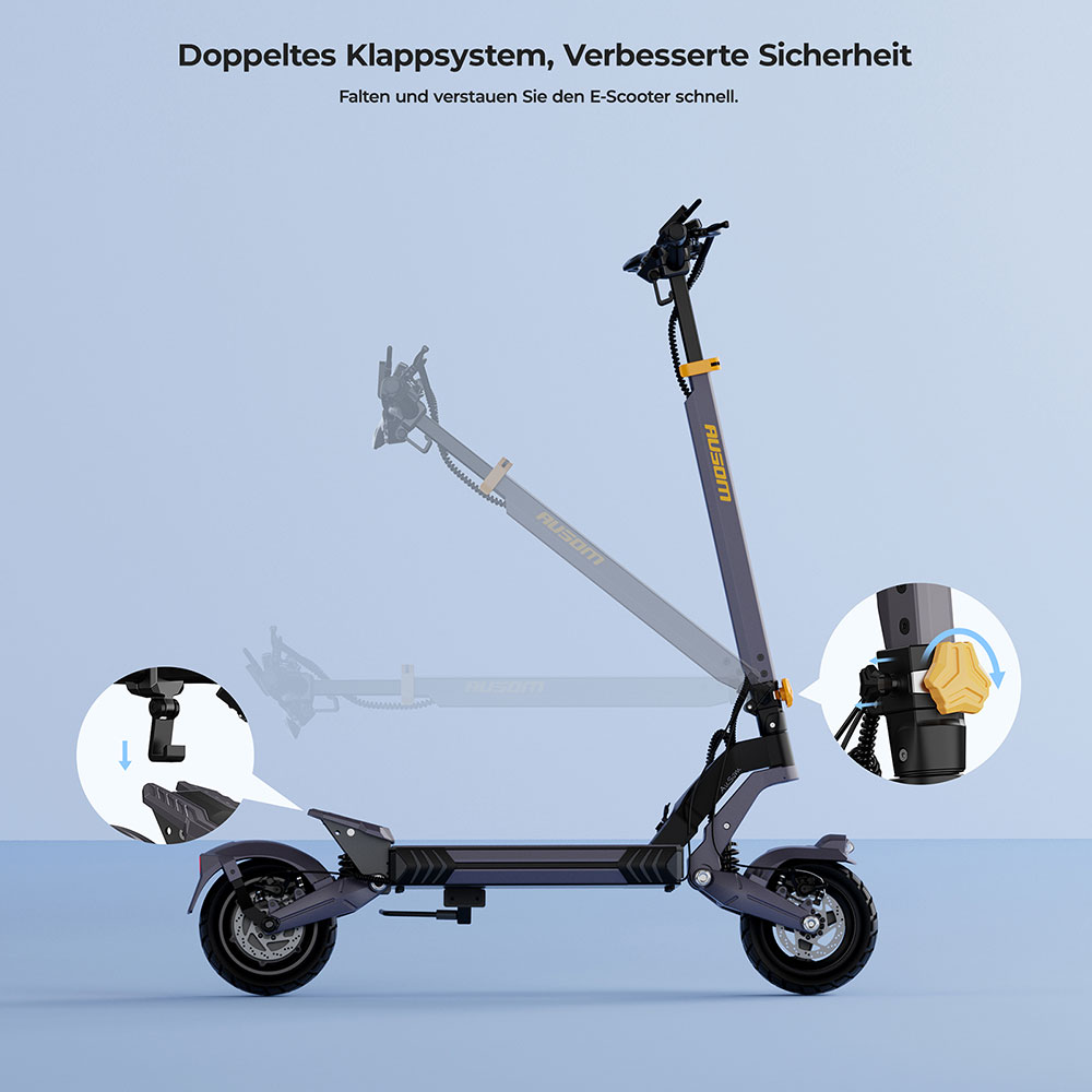 Ausom L2 Elektroroller, 800W Motor, 48V 15,6Ah Akku, 10 Zoll Reifen, 45 km/h Höchstgeschwindigkeit, 70 km Reichweite, Scheibenbremsen vorne und hinten, Schwingenfederung, LCD-Display
