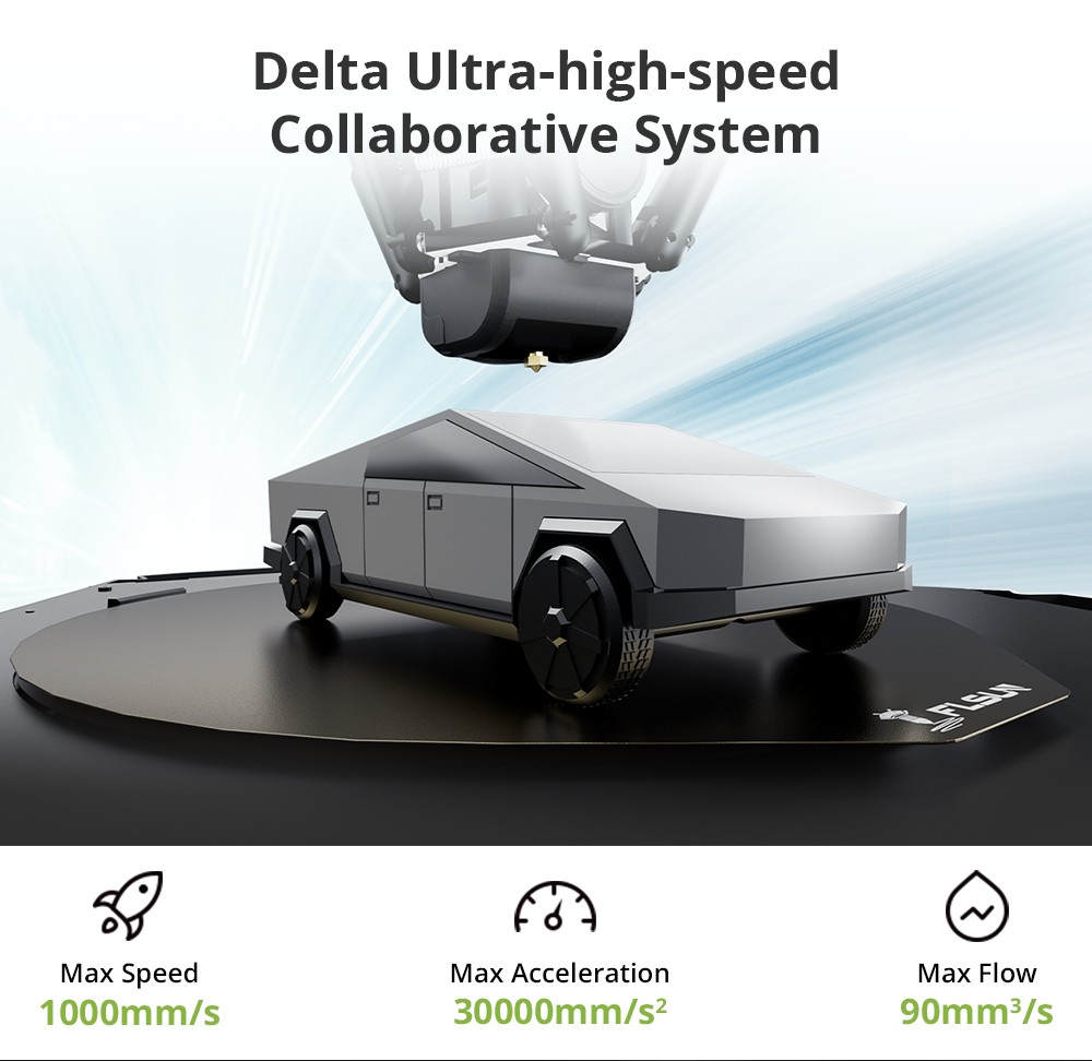 FLSUN T1 Delta Ultra High-Speed 3D Printer, 1000mm/s Printing Speeds, 260*260*330mm, CPAP High-Pressure Turbo Fan, Al Camera, Auto-leveling, High-Temp Hot End Kit, Dual Gear Direct Drive Extruder - EU Plug