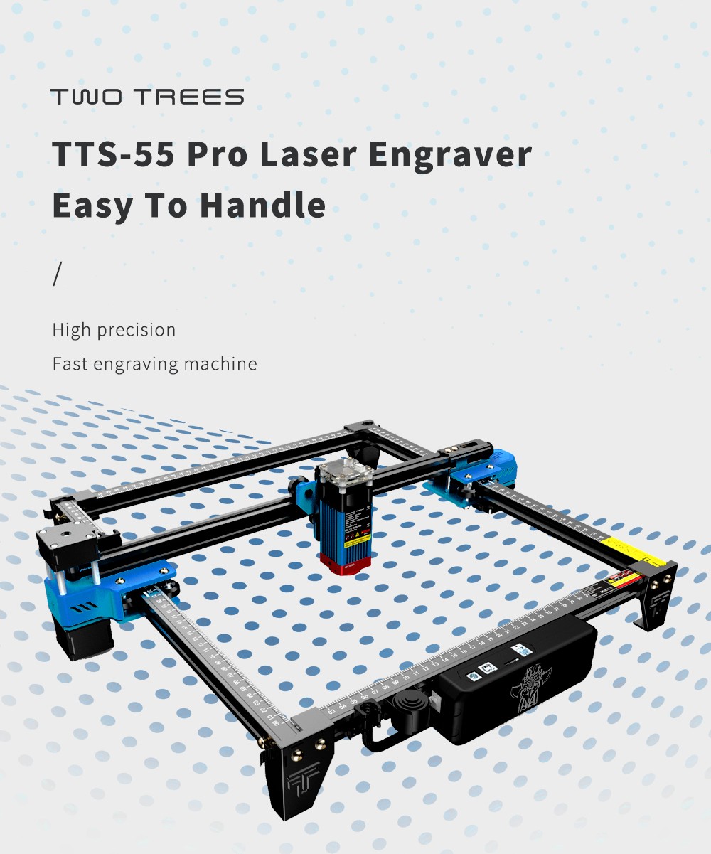 TWO TREES TTS-55 Pro 5.5W Laser Engraver, LD+FAC+C-Lens, 32-bit Mainboard, 0.08*0.08mm Compressed Spot, 0.1mm Precision, 30,000mm/min Engraving Speed, 300*300mm - EU Plug