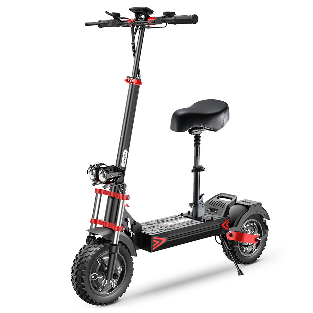 iScooter iX8 Electric Scooter + Seat, 2*1200W Motor, 48V 20AH Battery, 12-inch Tire, 60km/h Max Speed, 70km Range, Dual Hydraulic Disc Brakes, Front & Rear Suspension