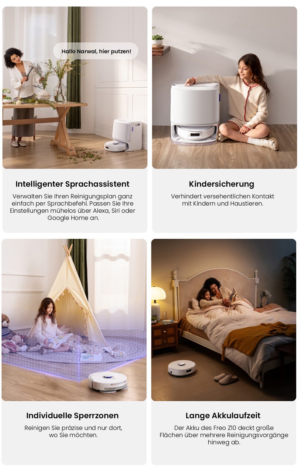 NARWAL Freo Z10 Saug- und Wischroboter, verwicklungsfrei, 15.000 Pa Saugleistung, passt sich schwer erreichbaren Stellen an, selbstentleerend, Wischmopp-Waschen und -Trocknen, Hindernisvermeidung, für Tierhaare und Hartböden, weiß