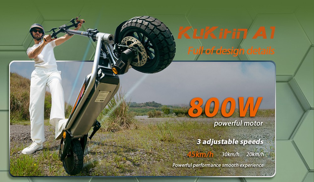 Kukirin A1 Folding Electric Scooter, 800W Motor, 48V 13Ah Battery, 10 inch Vacuum Tire, 45km/h Max Speed, 45km Range, Front & Rear Disc Brake, Front & Rear Shock Absorption
