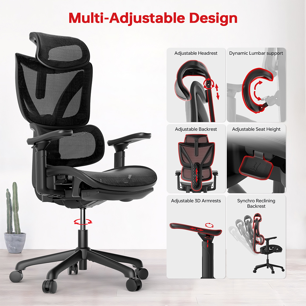 ACGAM CG-5245M Ergonomic Gaming Office Chair, 3D Adjustable Armrest, with Footrest