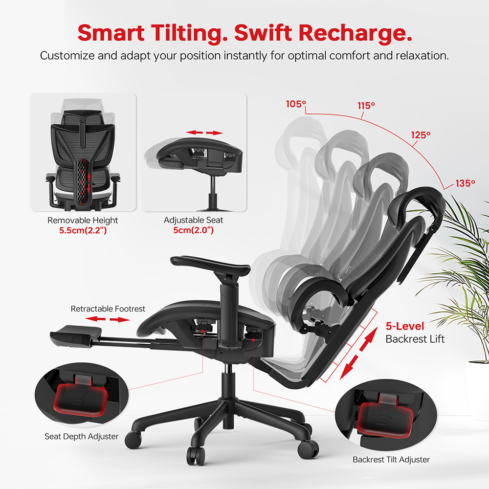 ACGAM CG-5245M Ergonomic Gaming Office Chair, 3D Adjustable Armrest, with Footrest