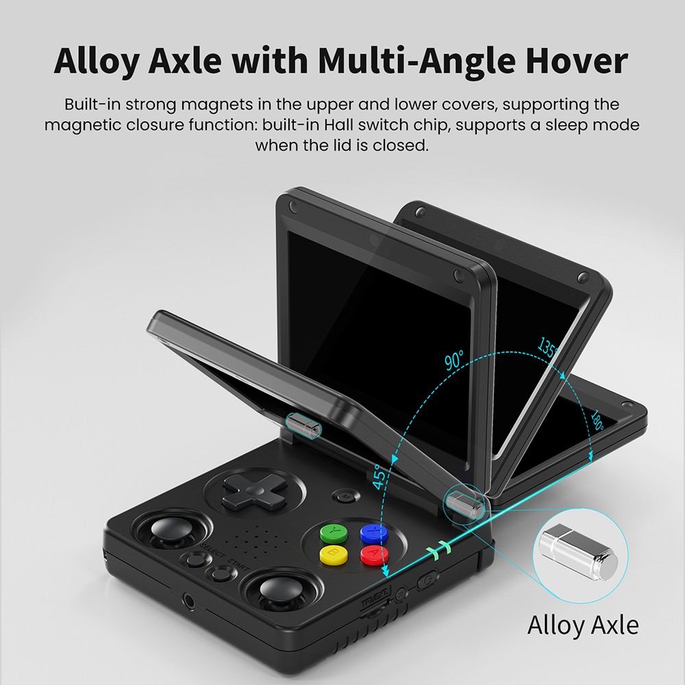ANBERNIC RG34XXSP Flip Game Console, 64GB + 256GB TF Card with 14000+ Games, 3.4 inch 720*480 IPS Screen, 30+ Emulators, 6 Hours Playtime, 5G WiFi, Multimedia Apps - Black