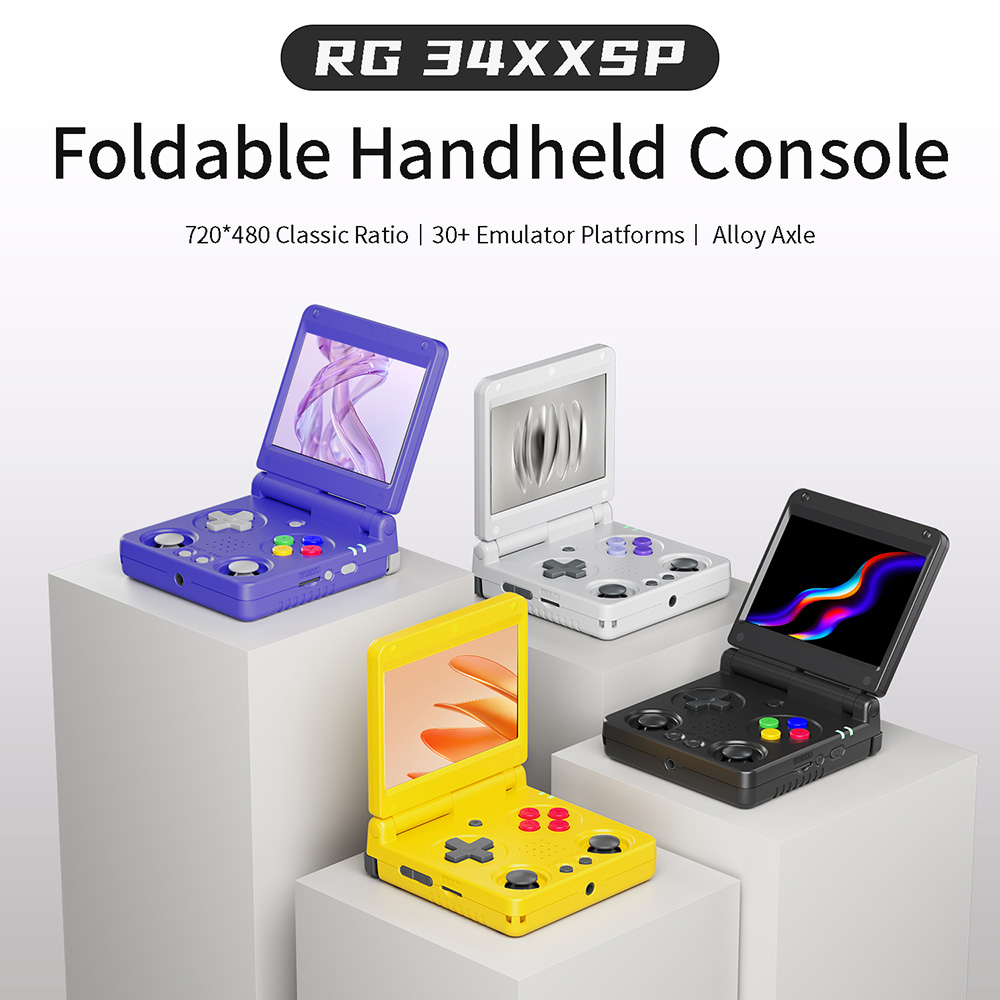 ANBERNIC RG34XXSP Flip Game Console, 64GB + 256GB TF Card with 14000+ Games, 3.4 inch 720*480 IPS Screen, 30+ Emulators, 6 Hours Playtime, 5G WiFi, Multimedia Apps - Blue