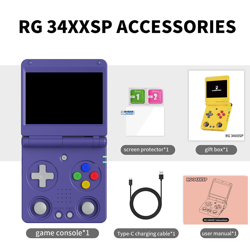 ANBERNIC RG34XXSP Flip Game Console, 64GB + 256GB TF Card with 14000+ Games, 3.4 inch 720*480 IPS Screen, 30+ Emulators, 6 Hours Playtime, 5G WiFi, Multimedia Apps - Blue