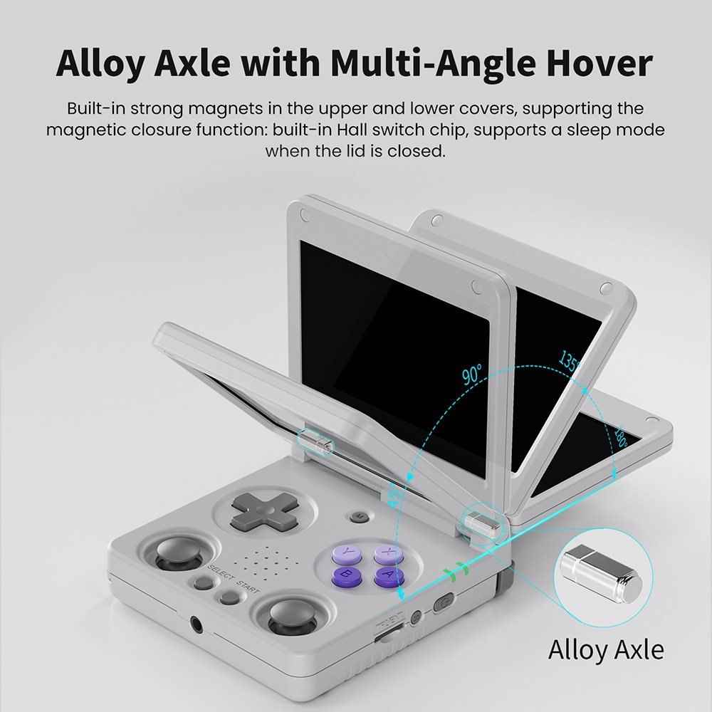 ANBERNIC RG34XXSP Flip Game Console, 64GB + 256GB TF Card with 14000+ Games, 3.4 inch 720*480 IPS Screen, 30+ Emulators, 6 Hours Playtime, 5G WiFi, Multimedia Apps - Grey