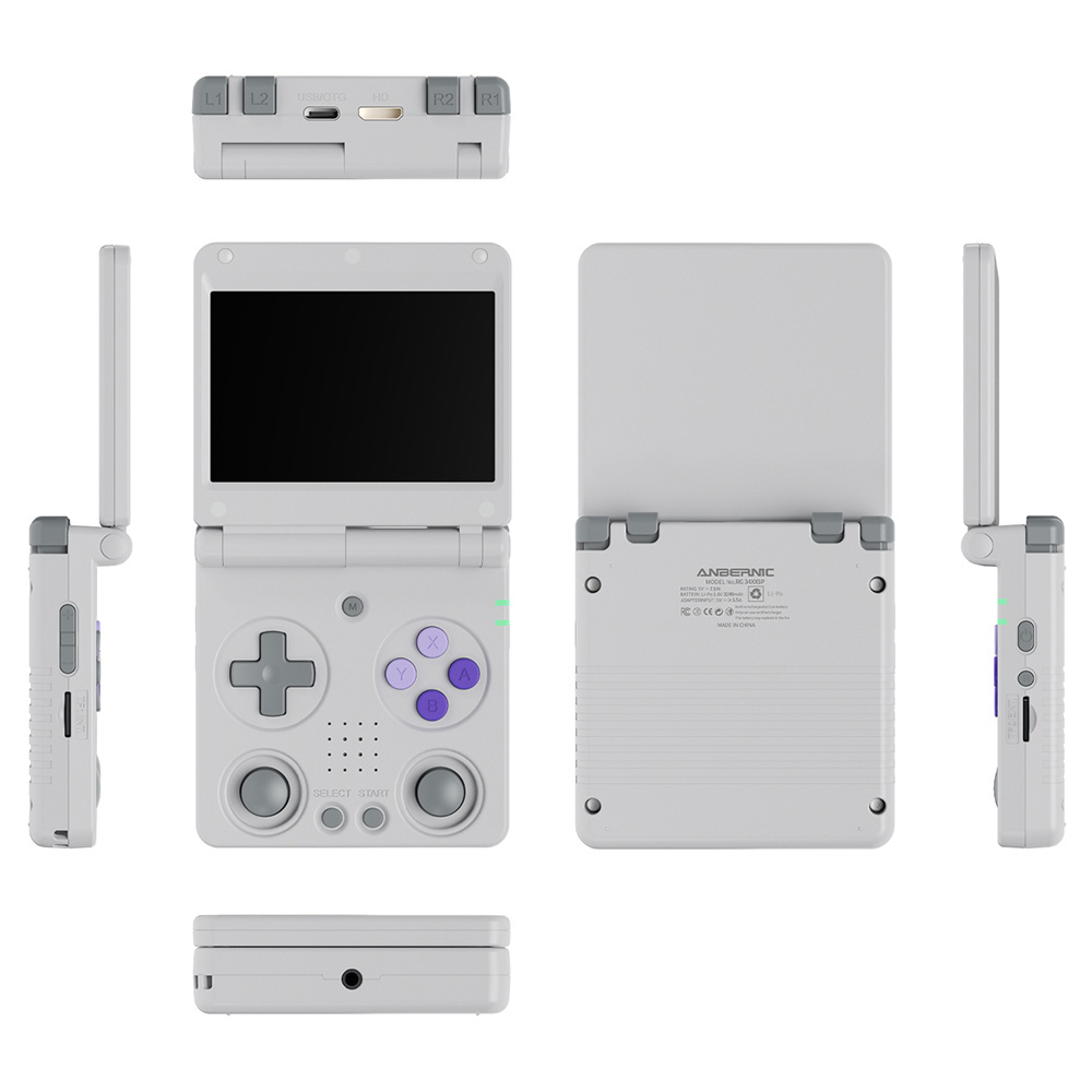 ANBERNIC RG34XXSP Flip Game Console, 64GB + 256GB TF Card with 14000+ Games, 3.4 inch 720*480 IPS Screen, 30+ Emulators, 6 Hours Playtime, 5G WiFi, Multimedia Apps - Grey