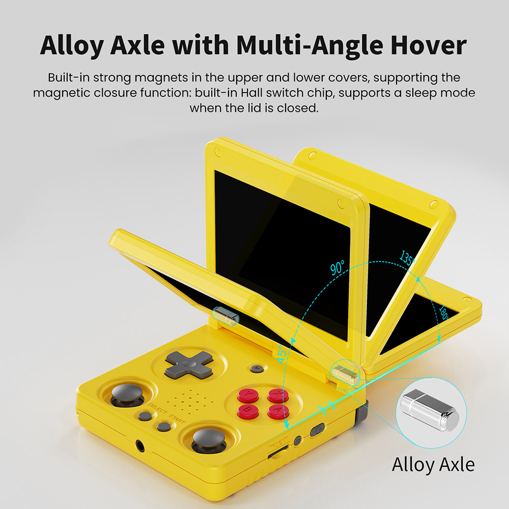 ANBERNIC RG34XXSP Flip Game Console, 64GB + 256GB TF Card with 14000+ Games, 3.4 inch 720*480 IPS Screen, 30+ Emulators, 6 Hours Playtime, 5G WiFi, Multimedia Apps - Yellow